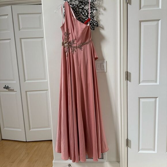 MAC DUGGAL Embellished One Shoulder Asymmetrical Gown in Rose 6 NWT - Picture 7 of 16